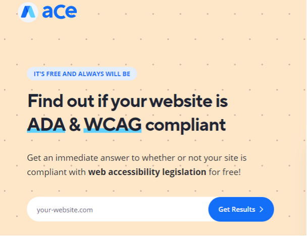 Screenshot of the ACE Tool website